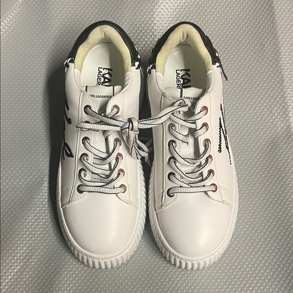 Karl Lagerfeld White and Black Platform Sneakers - Picture 4 of 11